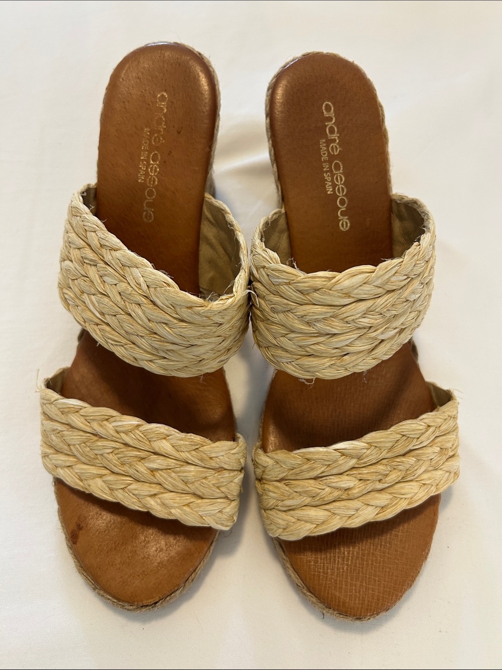 Andre Assous Braided Straw Double Band Slide Sandals in Natural